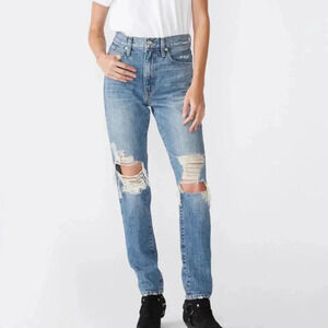SLVRLAKE Roxy Jeans After The Storm Mid Rise Slim Ripped Cotton Blue Size 29